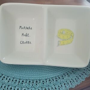 White Ceramic Divided Dish with Yellow Tape Measure Design